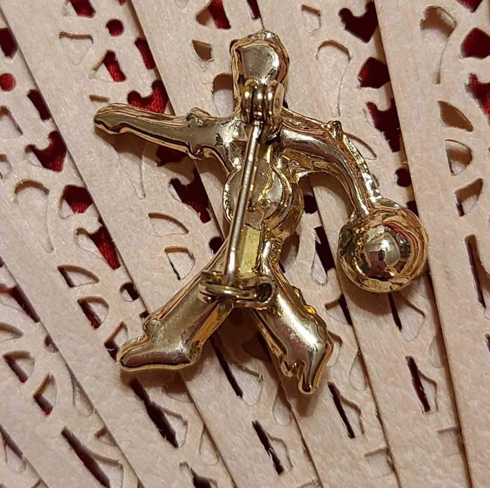 Gold and Silver Rhinestone Brooch Little Bowler